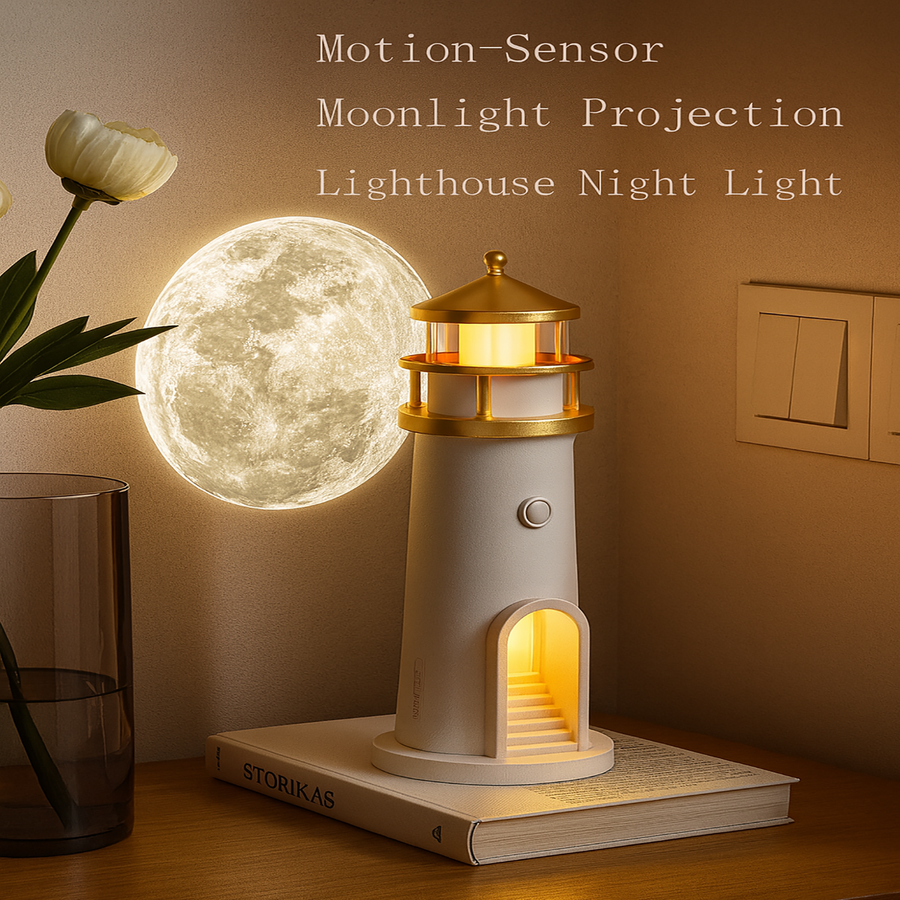 Theia Lighthouse Moon Projection Lamp – Motion Sensor Night Light with Bluetooth Music