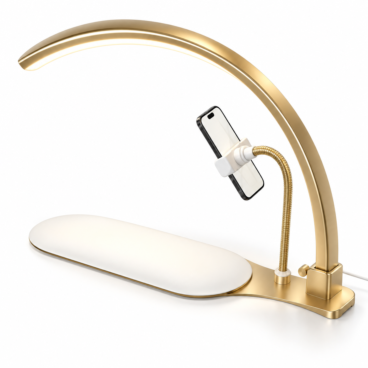48W Curved LED Nail Desk Lamp with Phone Holder – 3 Color Temperatures, 3360LM