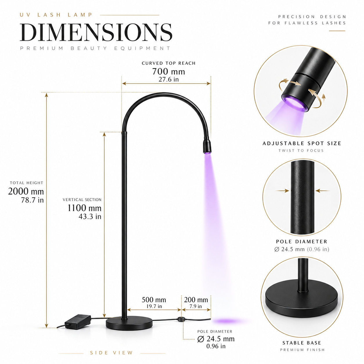 Professional UV LED Lash Extension Floor Lamp – 5W/10W | Adjustable Focus, Flexible Gooseneck & Foot Pedal