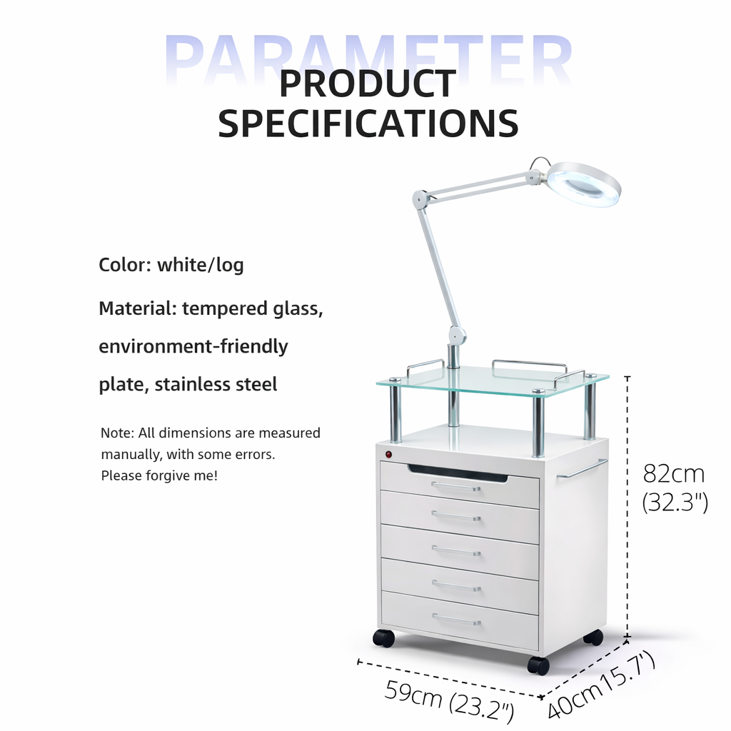 Professional Salon Trolley Cart with Folding Lamp & Drawers – Mobile Tool Station for Tattoo, Eyelash & Beauty Studios