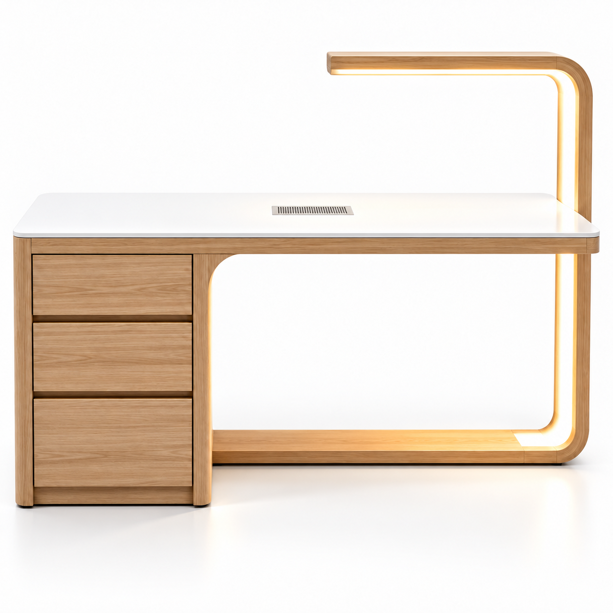 Theia Designer Manicure Table with U-Shaped LED Lamp, Electric Dust Collector & Large Storage Drawers