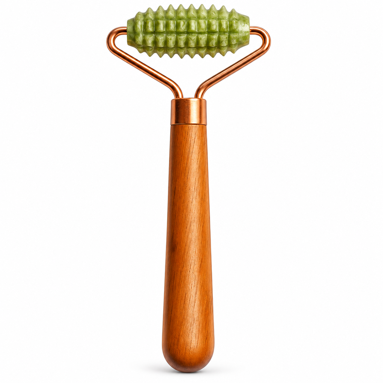 Green Textured Face Massage Roller – Wooden Handle Facial, Neck & Body Massage Tool