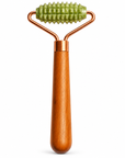 Green Textured Face Massage Roller – Wooden Handle Facial, Neck & Body Massage Tool
